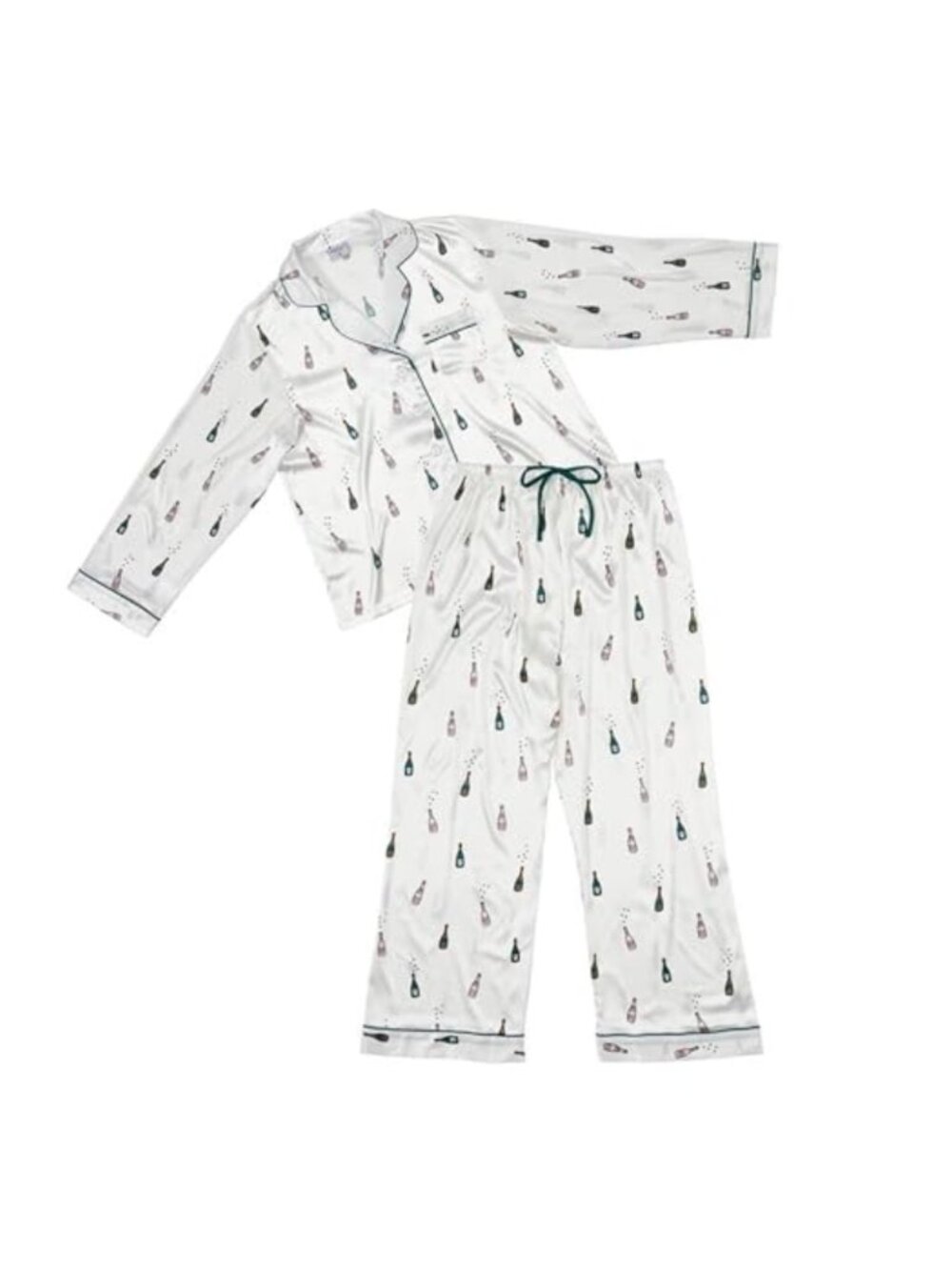 Women's Satin Pajama Set Long Sleeve Button Up Top & Pants Loungewear